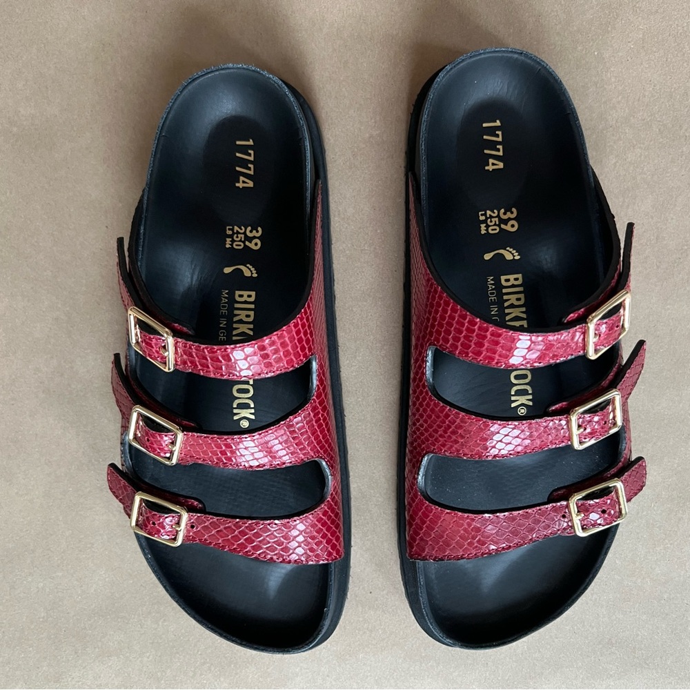 Birkenstock 1774 Florida Snakeskin-Embossed Leather Slide Sandals - Picture 2 of 7